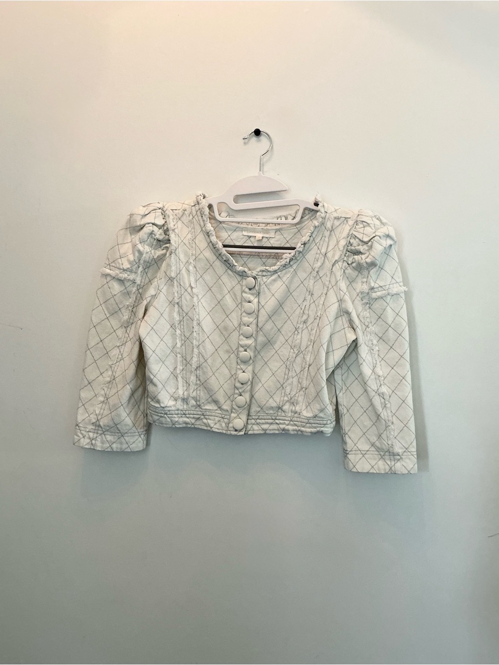 LoveShackFancy Cream Quilted Puff-Sleeve Jean Jacket